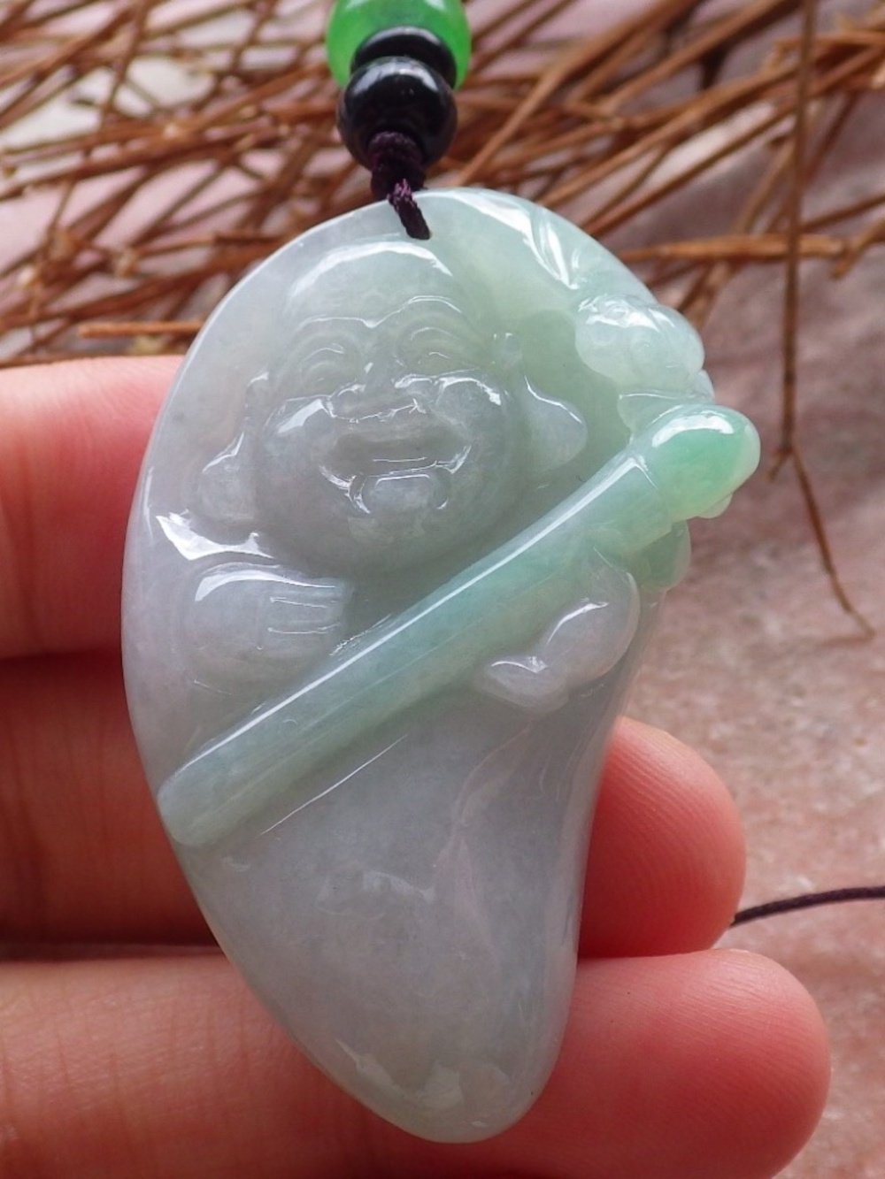 Certified Natural Burma A Jade jadeite Happy Buddha God Bat Pendant Necklace